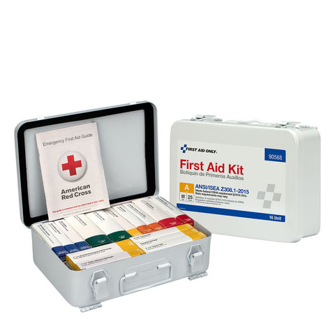 16 Unit First Aid Kit, ANSI A, Metal Case