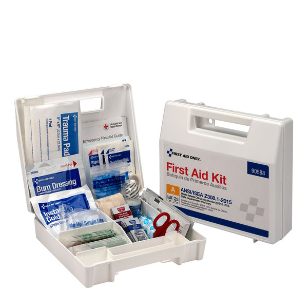 25 Person First Aid Kit, ANSI A, Plastic Case with Dividers