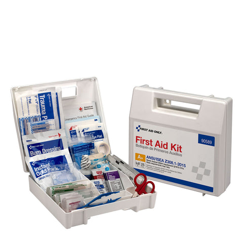 25 Person First Aid Kit, ANSI A+, Plastic Case with Dividers