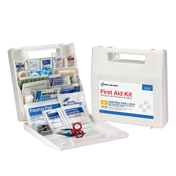 50 Person First Aid Kit, ANSI A, Plastic Case, w/ Dividers