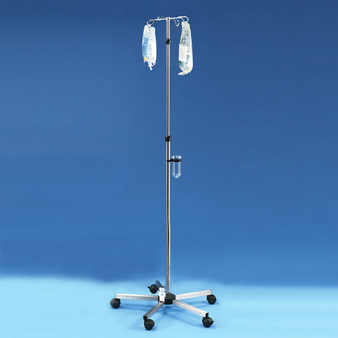 Stainless Steel IV Pole with Spring-Loaded Adjuster