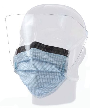 Surgical Mask with Eye Shield FluidGard® 160 Anti-fog Foam Pleated Tie Closure One Size Fits Most Blue Diamond NonSterile ASTM Level 3 Adult