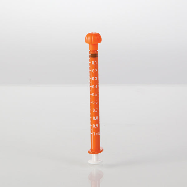 Oral Dispensers with Tip Caps, 1mL, Amber/White Markings