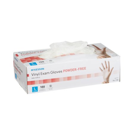 Exam Glove McKesson Large NonSterile Vinyl Standard Cuff Length Smooth Clear Not Chemo Approved