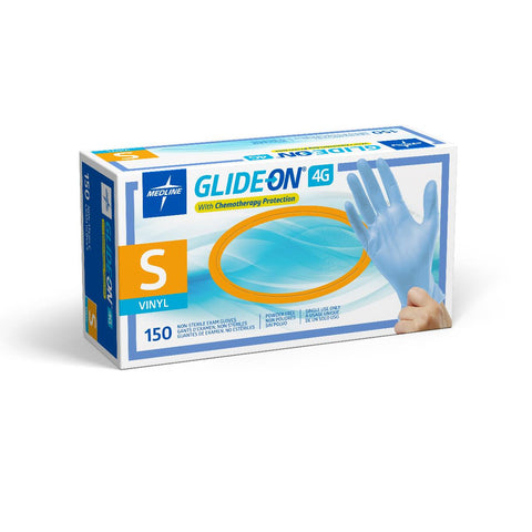 Glide-On 4G Vinyl Exam Gloves with Chemotherapy Protection, Powder-Free, Size S