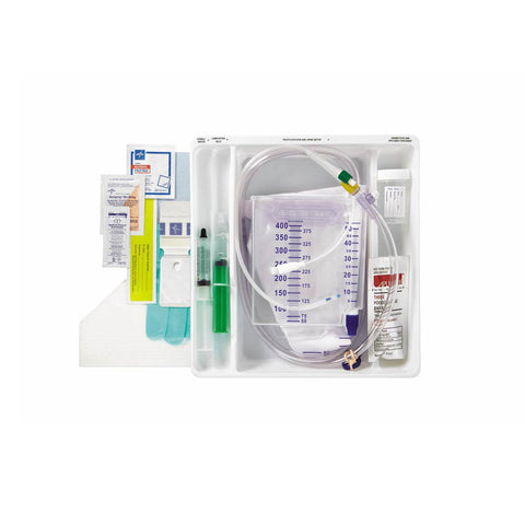 One-Layer Tray with 400 mL Urine Meter with 2, 500 mL Drain Bag and 100% Temperature-Sensing Silicone Foley Catheter, 14 Fr, 10 mL