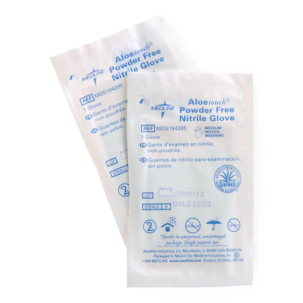 Aloetouch Powder-Free Nitrile Exam Glove, Single Glove, Sterile, Size M, 9