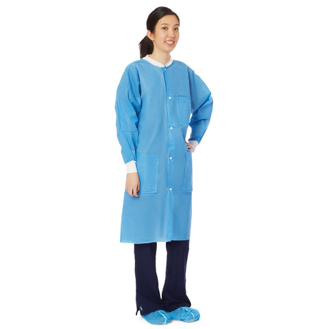 Multilayer Lab Coat with Knit Cuffs and Collar, Blue, Size S