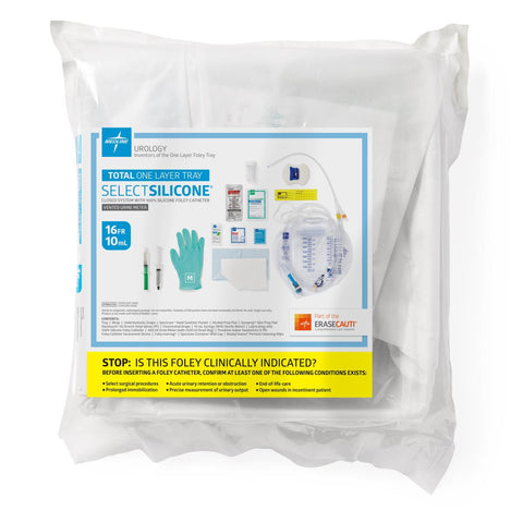 Total 1-Layer Trays with 400 mL Urine Meter, 2, 500 mL Drain Bag with Metal-Free Drainage Port, Peri Wipe and 100% Silicone Foley Catheter, 12Fr, 10mL